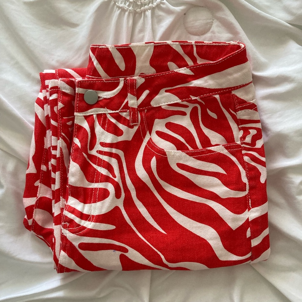 Shein Red Zebra Jeans- Size M, Like New